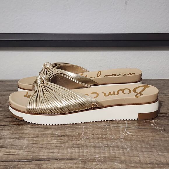 Sam Edelman Adriel Knotted Platform Slides Sandals Shoes Size 9.5 Gold - Picture 1 of 9